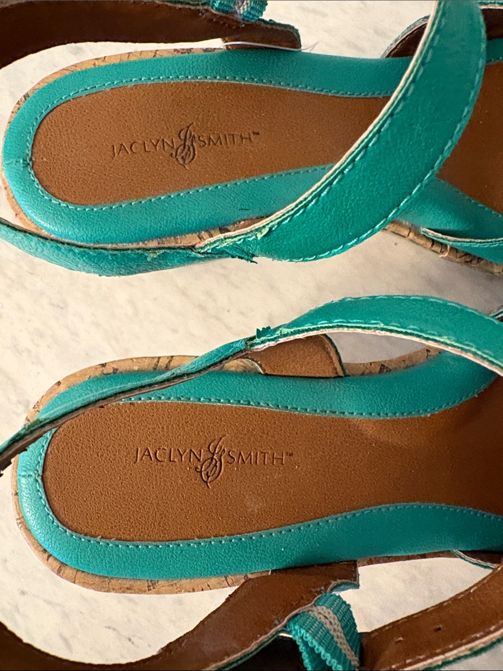 Jaclyn Smith Teal Floral Cork Wedge Sandals size 7 NNT - Picture 5 of 9